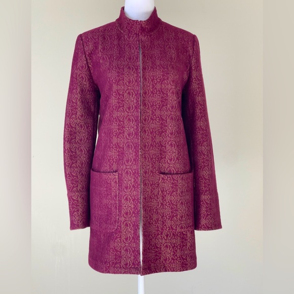 Chico’s Shine Purple and Gold Long Sleeve Long Open Jacket with Front Pockets - Picture 4 of 8